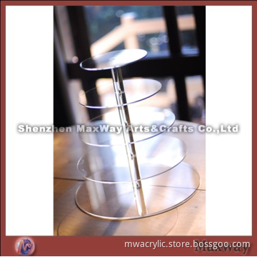 Pure Clear Round Promotional 5 Tiers Acrylic Birthday Cakes Display Stand Rack